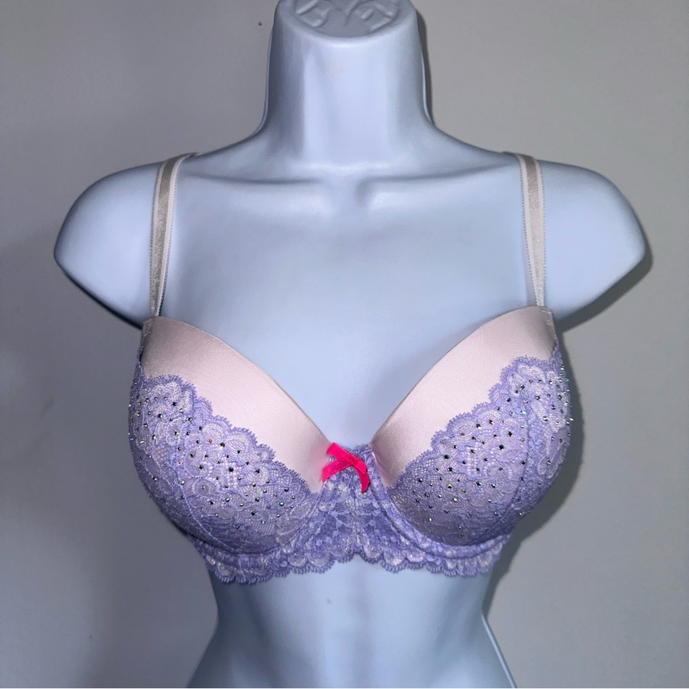 Victoria’s Secret Dream Angels Lined Demi Bra 32DDD Embellished Pink Purple